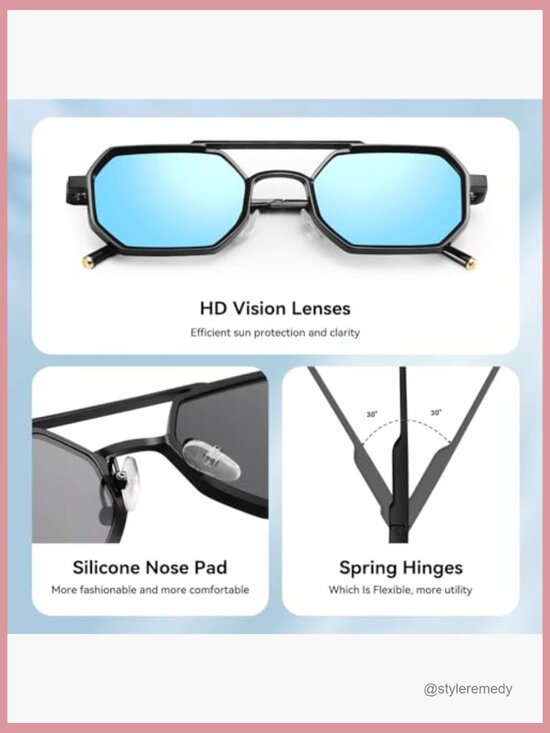 Metal Frame Square Aviator Sunglasses UV Protection Festival Club main image 5